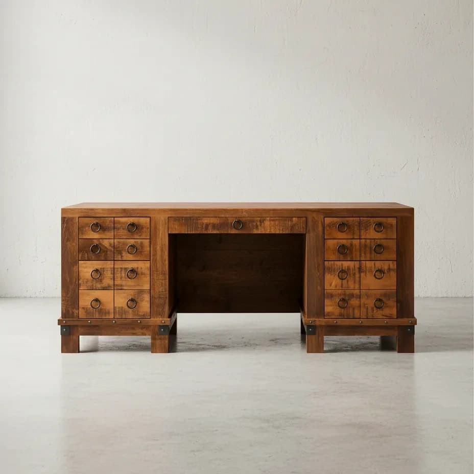 penwood furniture barrelworks executive desk face on horizontal