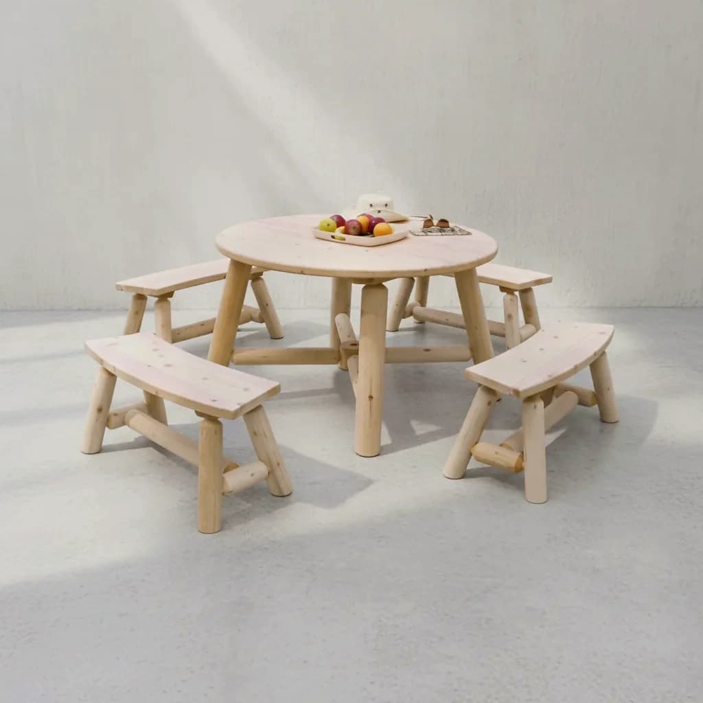 penwood furniture cedar log round dining set face on horizontal