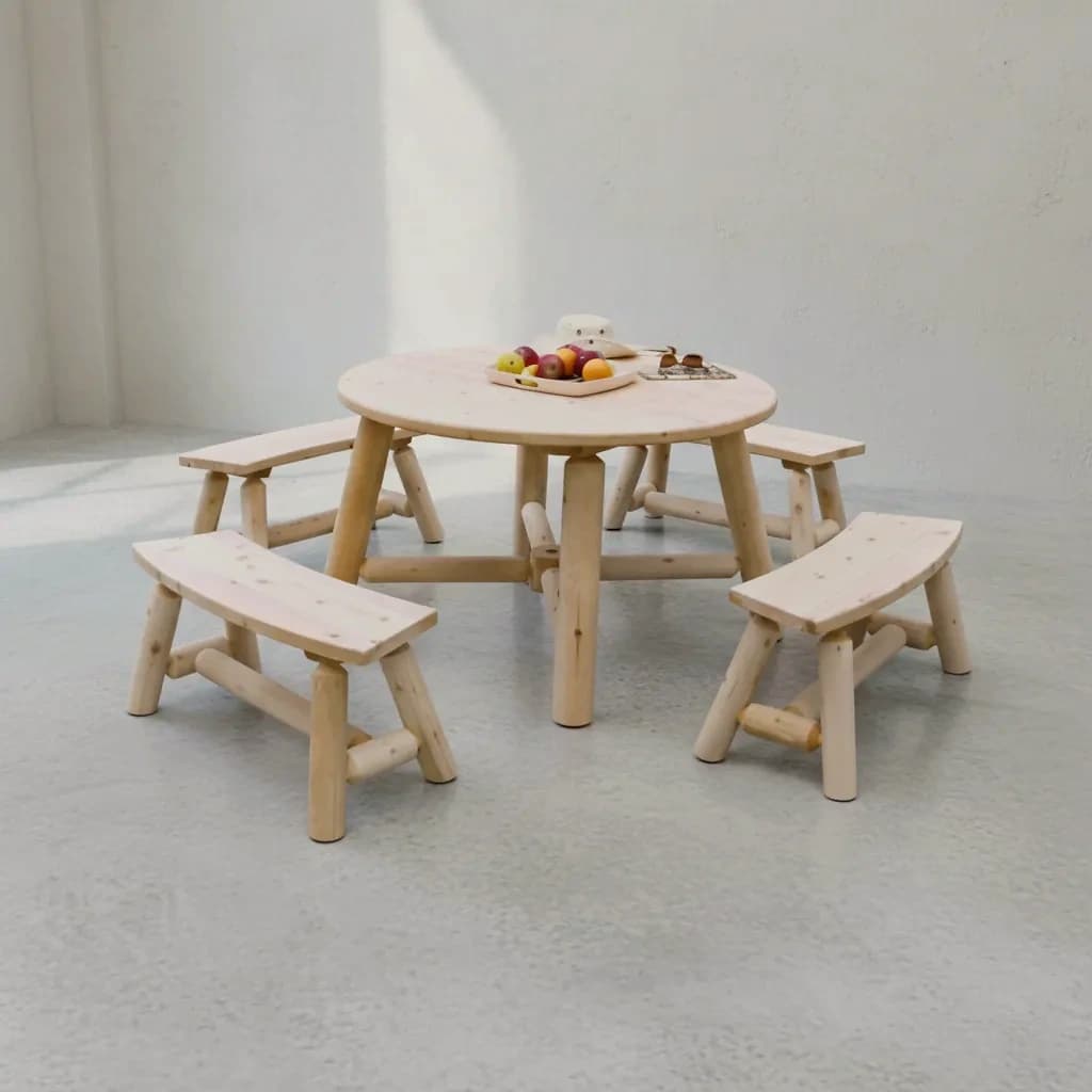 penwood furniture cedar log round dining set 45 degree angle
