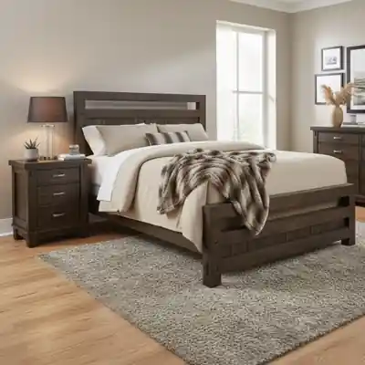 Timber solid wood bedroom collection with bed, nightstand and dresser