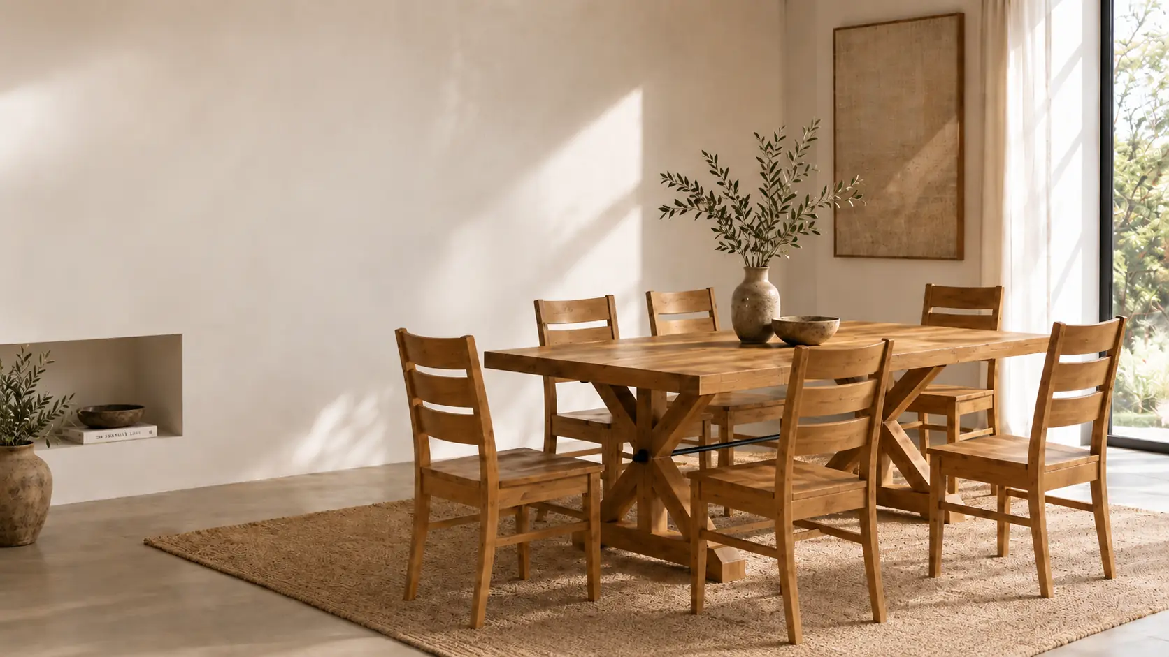 Canadian-crafted solid wood dining table and chairs in a warm, natural home interior