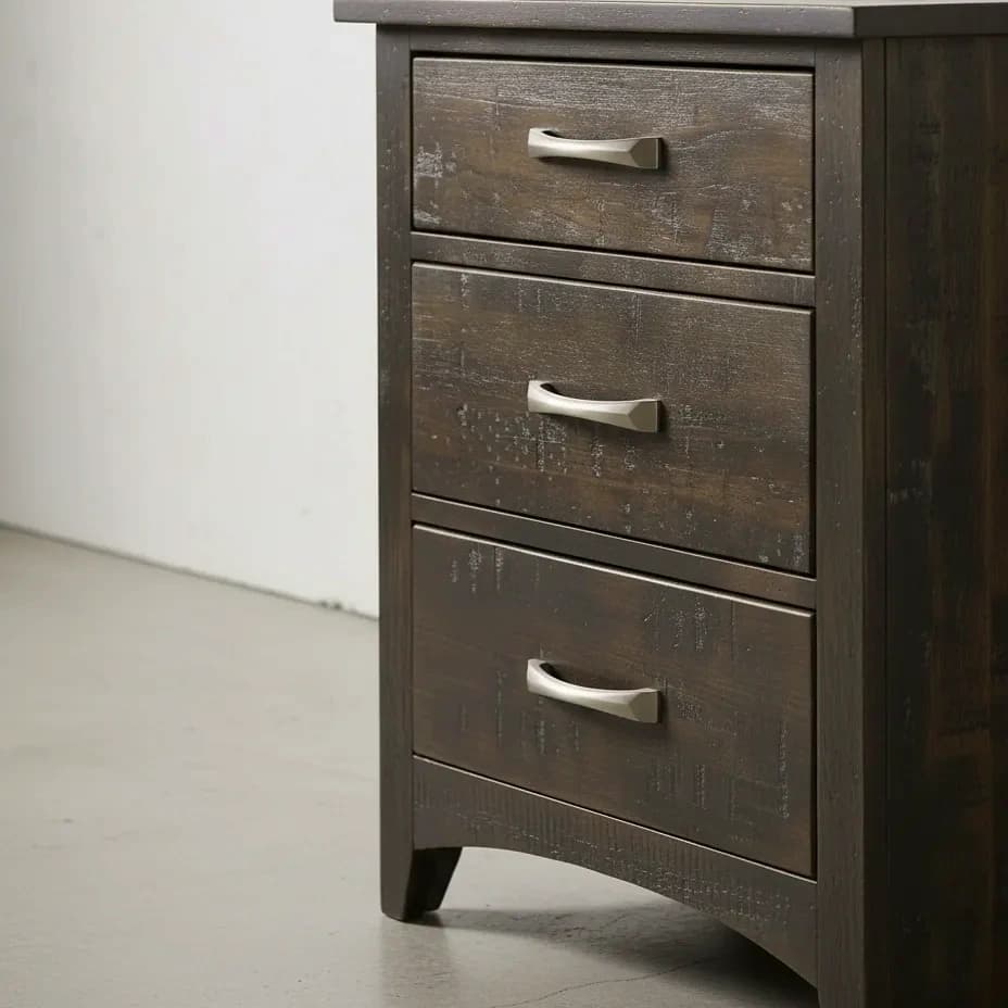 penwood furniture bancroft night stand 3 drawers medium close up