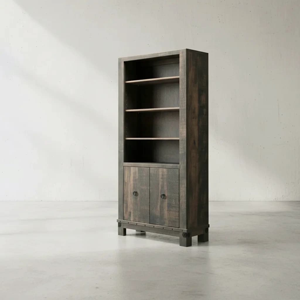 penwood furniture barrelworks bookcase with doors 45 degree angle