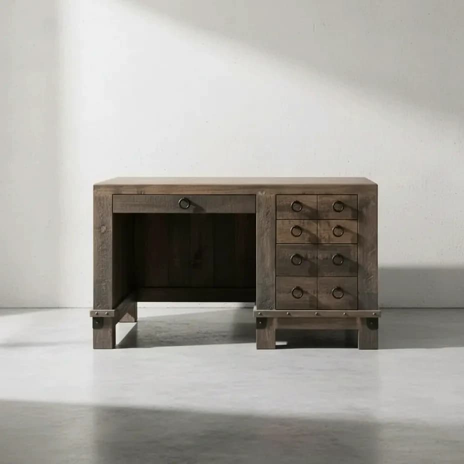 penwood furniture barrelworks single pedestal desk face on horizontal