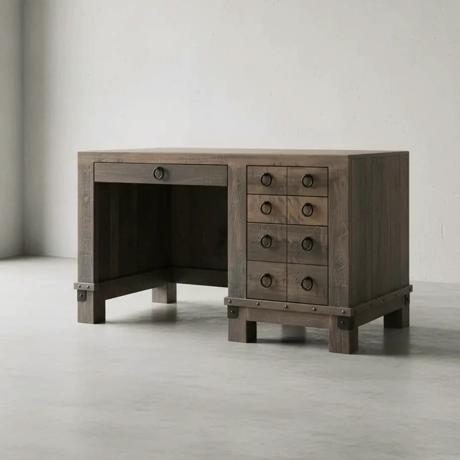 penwood furniture barrelworks single pedestal desk 45 degree angle