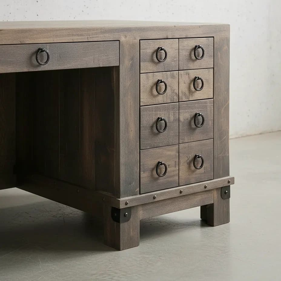 penwood furniture barrelworks single pedestal desk medium close up