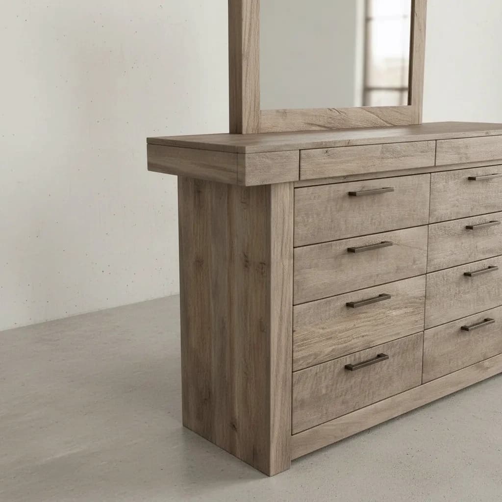 penwood furniture baxter dresser with mirror 10 drawers medium close up