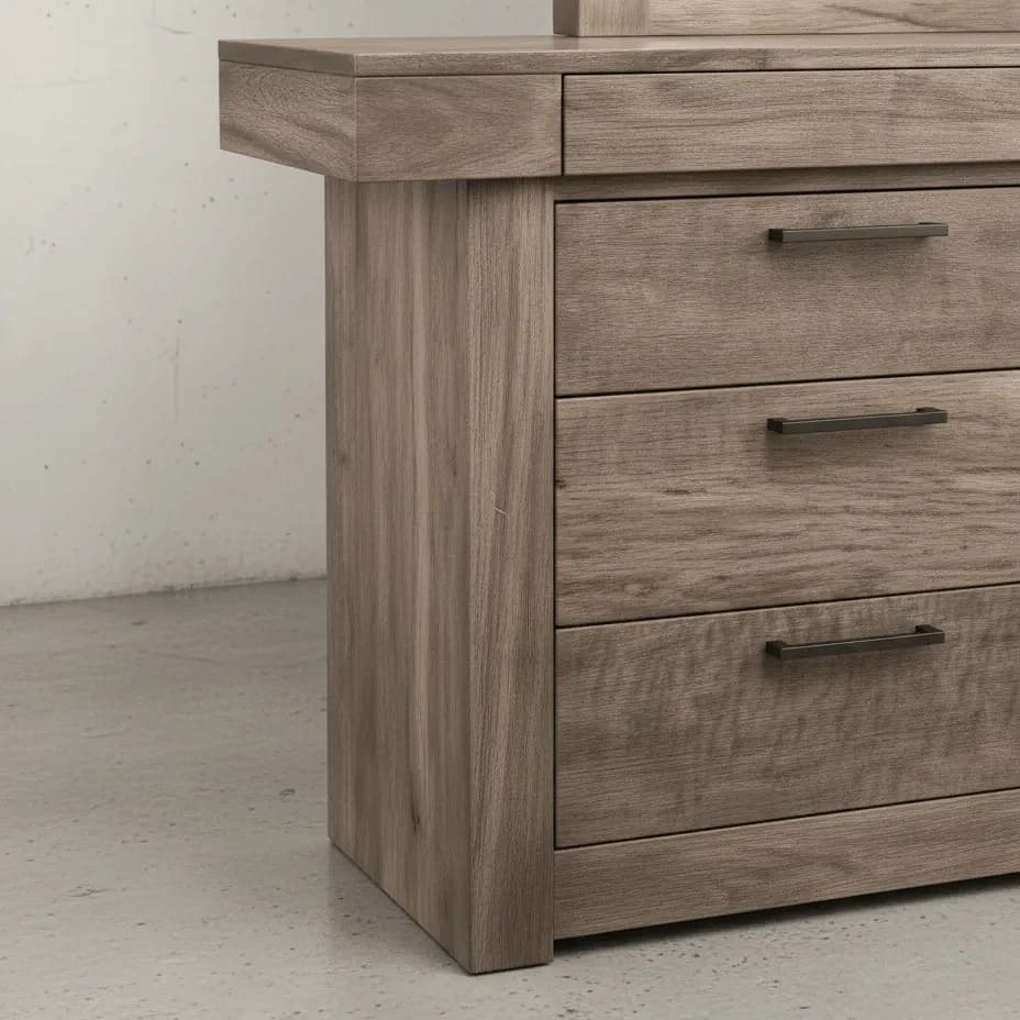 penwood furniture baxter dresser with mirror 8 drawers medium close up