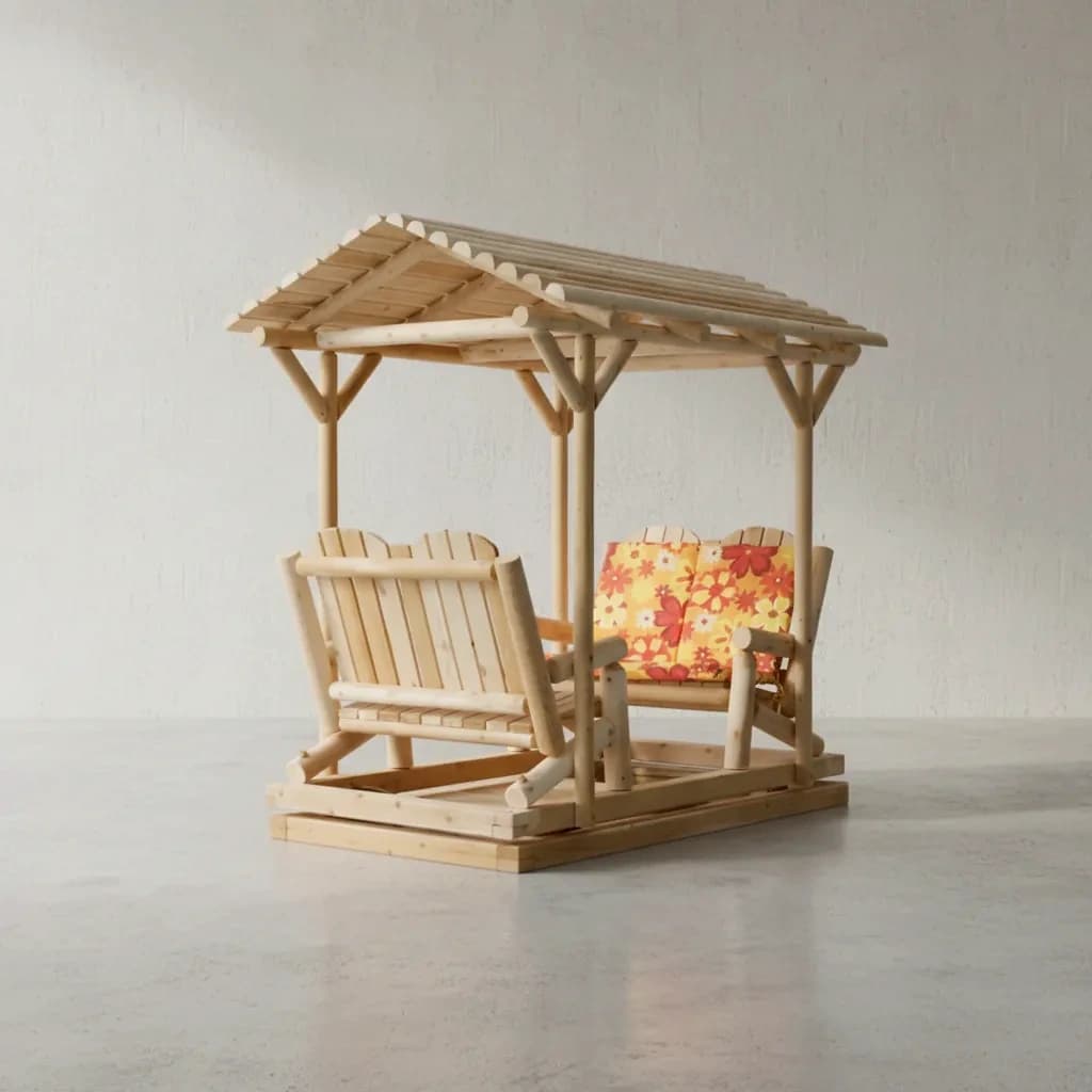 penwood furniture cedar log glider with roof 45 degree angle