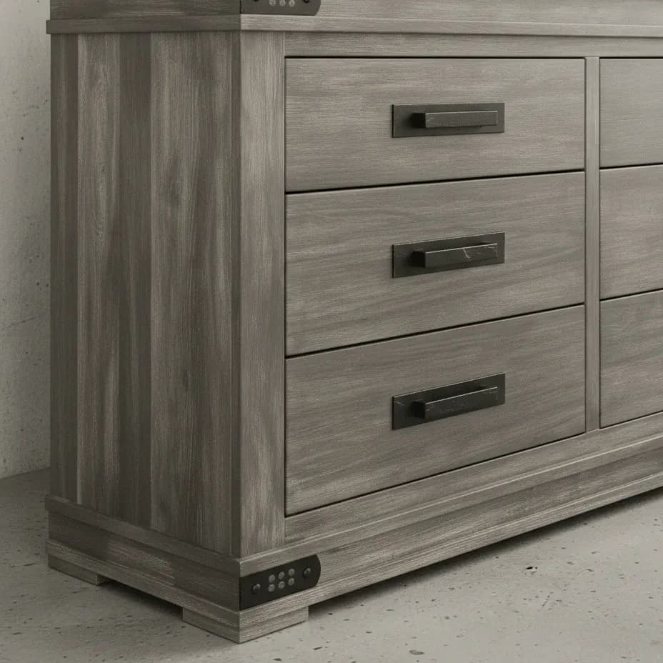 penwood furniture gastown dresser with mirror 6 drawer medium close up