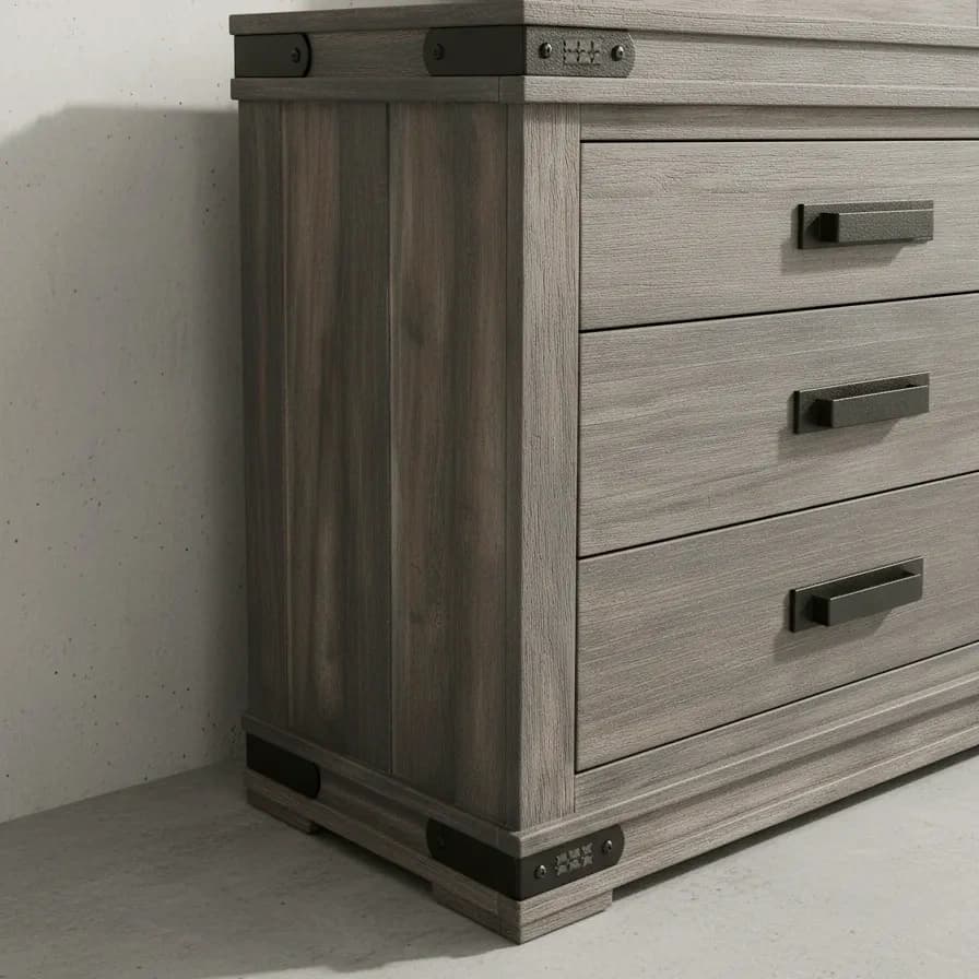 penwood furniture gastown long dresser with mirror 6 drawers medium close up