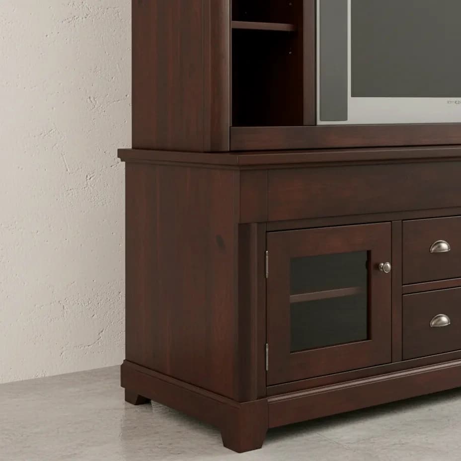 penwood furniture hudson valley media stand with hutch hvhd74h medium close up