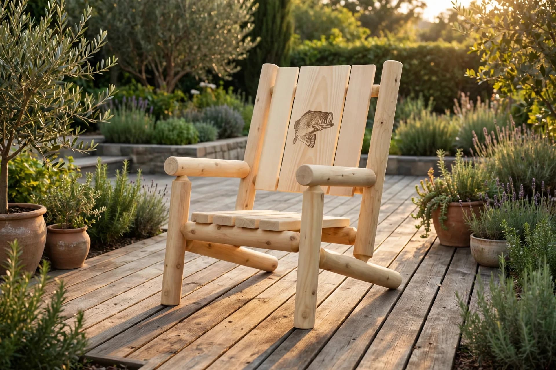 Cedar Branded Back Chair styled on a sunlit backyard patio