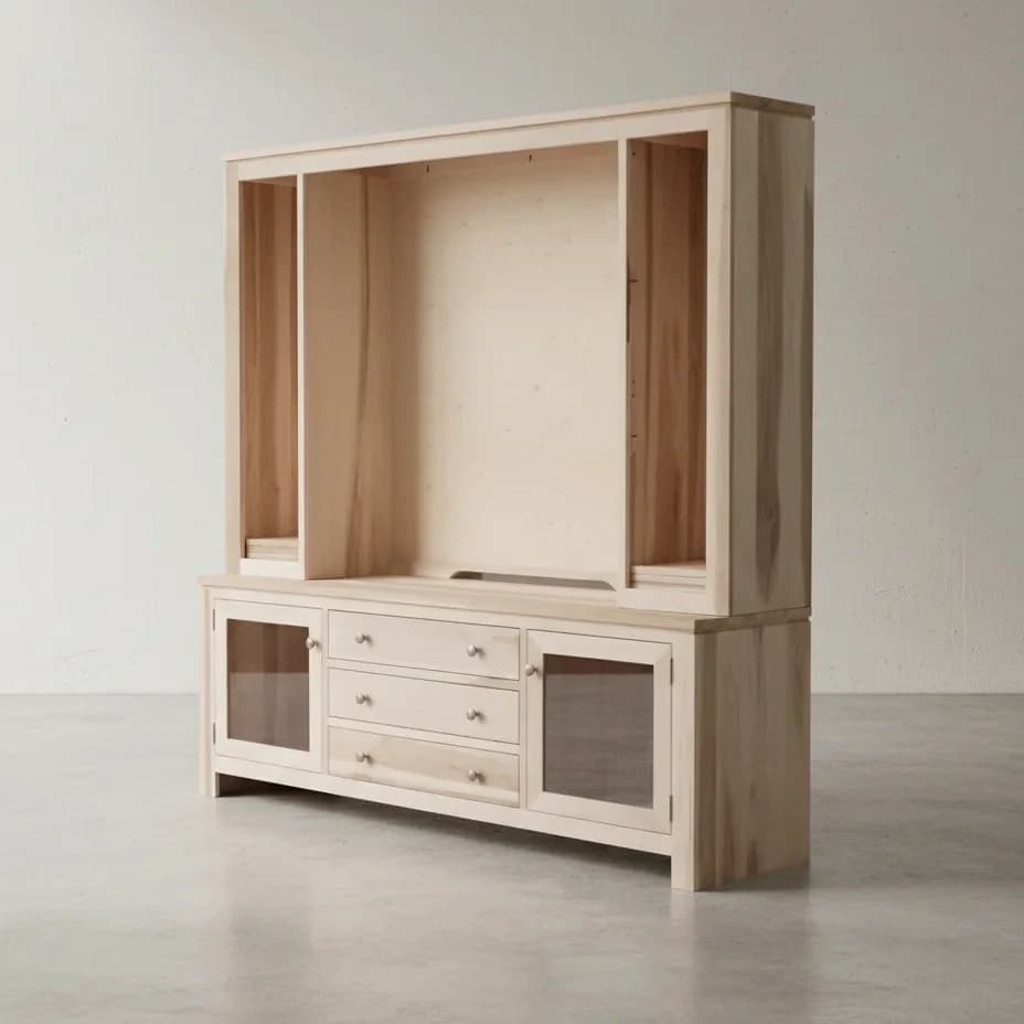 penwood furniture newport 75 hdtv cabinet with hutch np1875h 45 degree angle