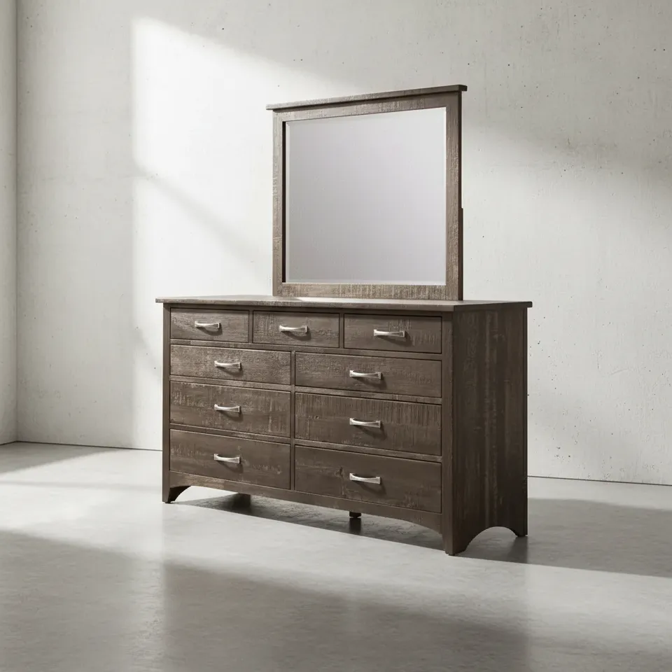 penwood furniture bancroft dresser with mirror 9 drawers 45 degree angle