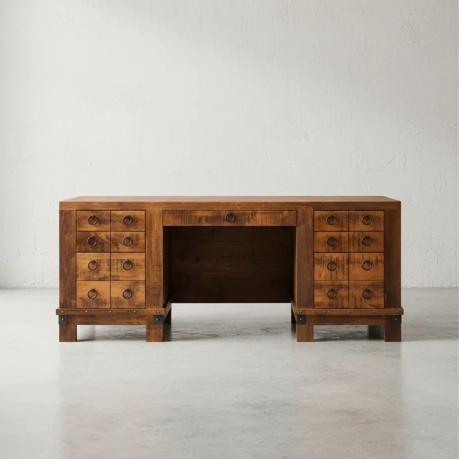 penwood furniture barrelworks executive desk face on horizontal