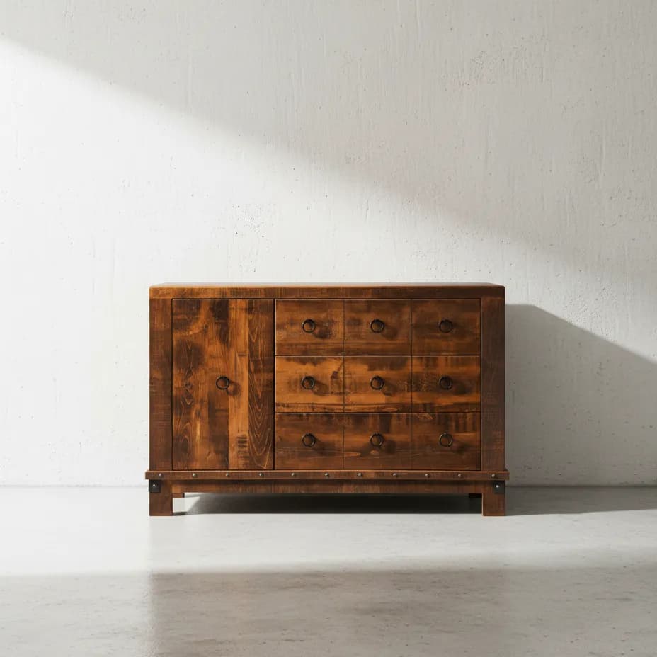 penwood furniture barrelworks sideboard 3 drawer 1 door face on horizontal