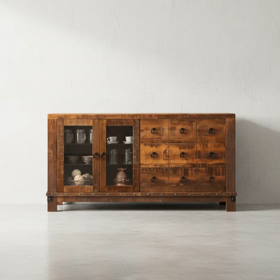 penwood furniture barrelworks sideboard 3 drawer 2 door face on horizontal