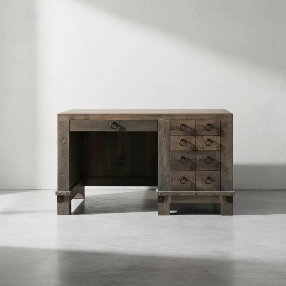 penwood furniture barrelworks single pedestal desk face on horizontal