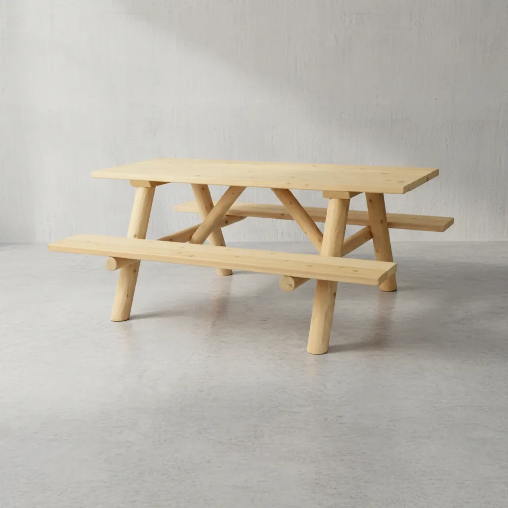 penwood furniture cedar log picnic bench 45 degree angle
