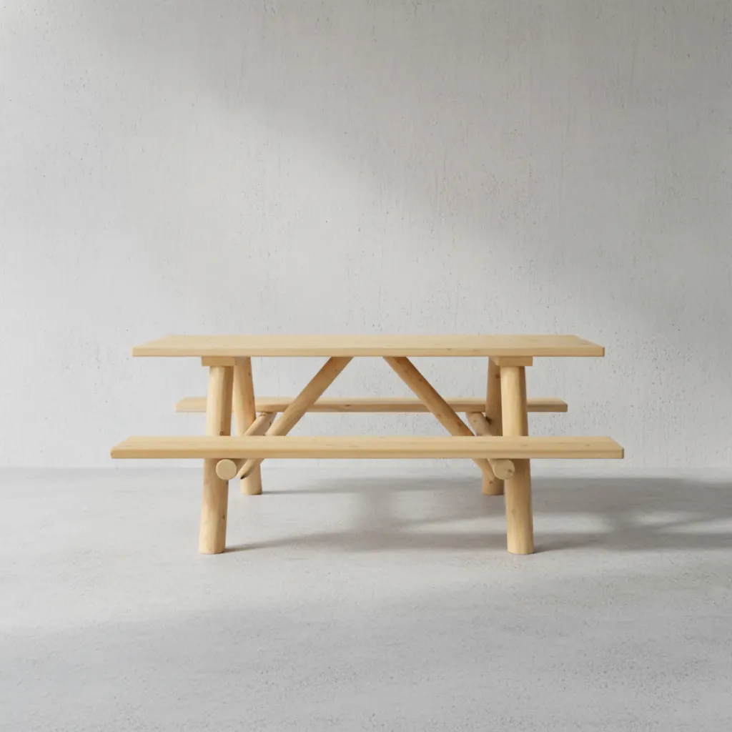 penwood furniture cedar log picnic bench face on horizontal