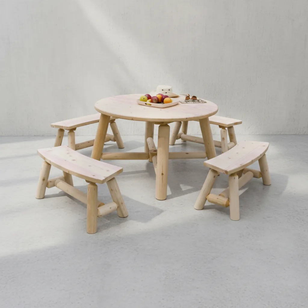penwood furniture cedar log round dining set face on horizontal