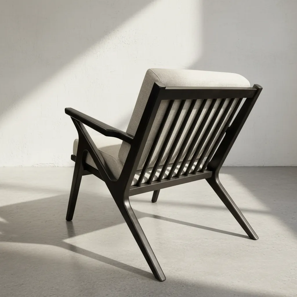 Raymond Lounge Chair solid wood frame shown from the back