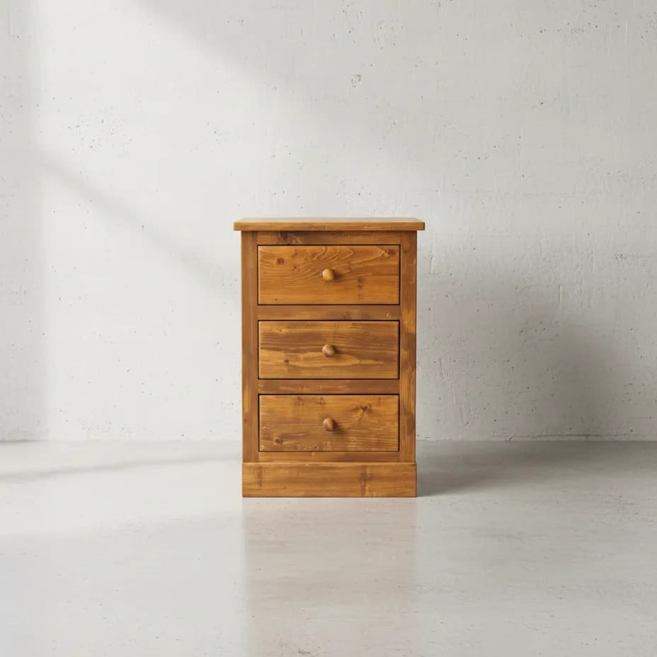 penwood furniture rustic barnboard 3 drawer night stand face on horizontal