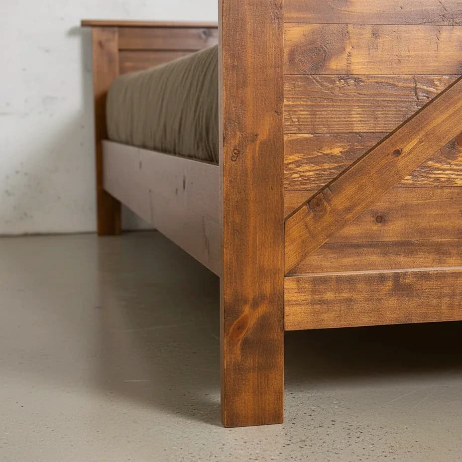 penwood furniture rustic barnboard bed high footboard medium close up