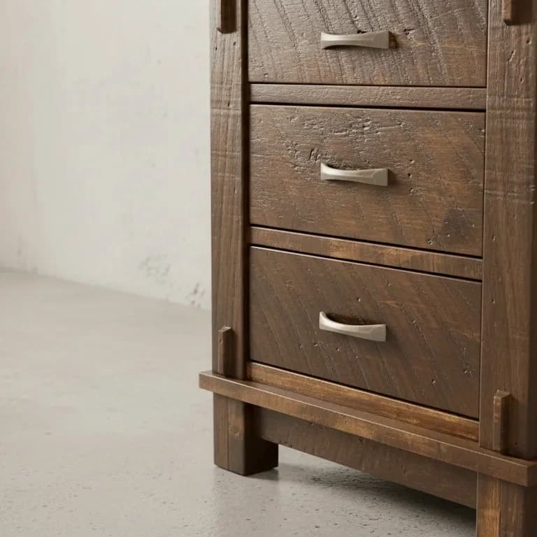 penwood furniture timber 3 drawer night stand medium close up