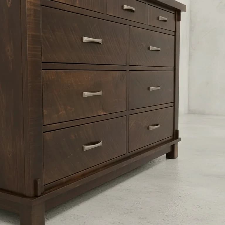 penwood furniture timber landscape 9 drawer dresser medium close up
