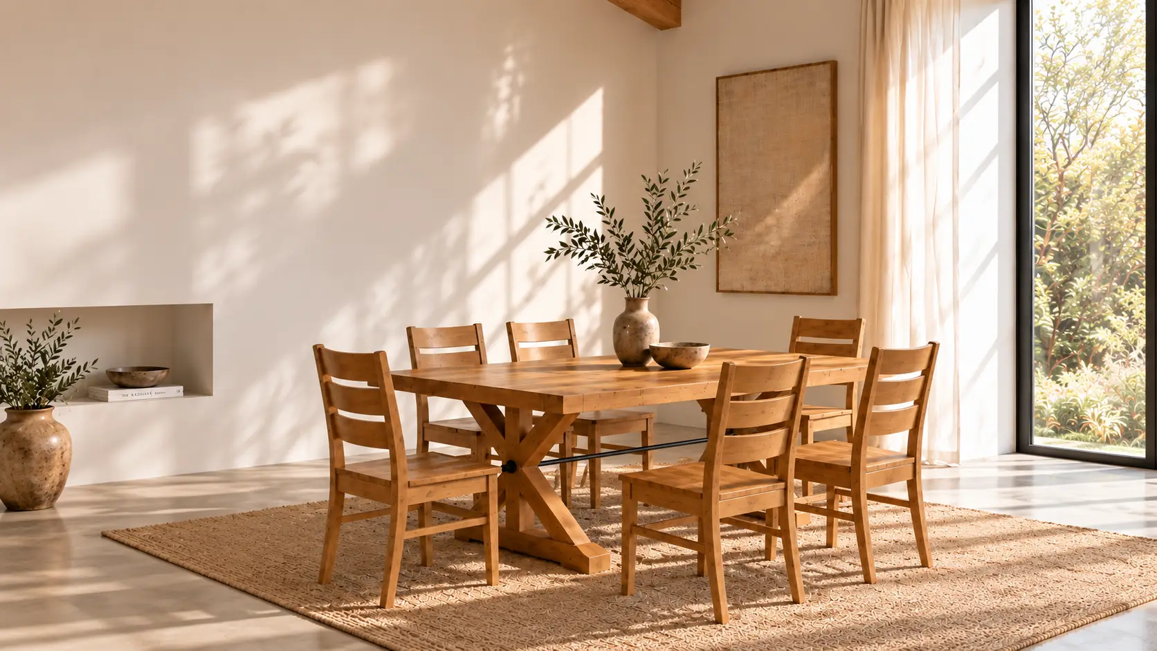 Canadian-crafted solid wood dining table and chairs in a warm, natural home interior