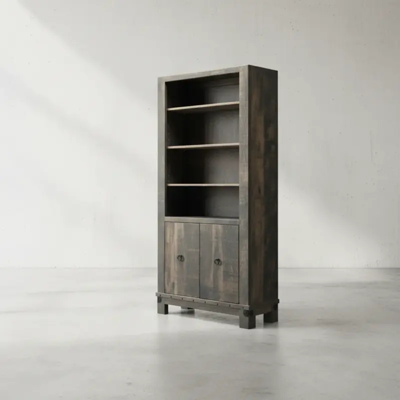 penwood furniture barrelworks bookcase with doors 45 degree angle