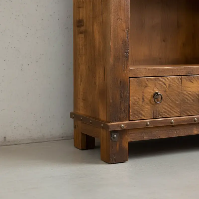 penwood furniture barrelworks bookcase with drawer medium close up