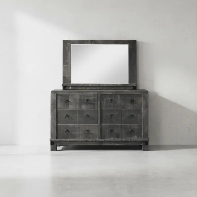 penwood furniture barrelworks dresser with mirror 6 drawer face on horizontal
