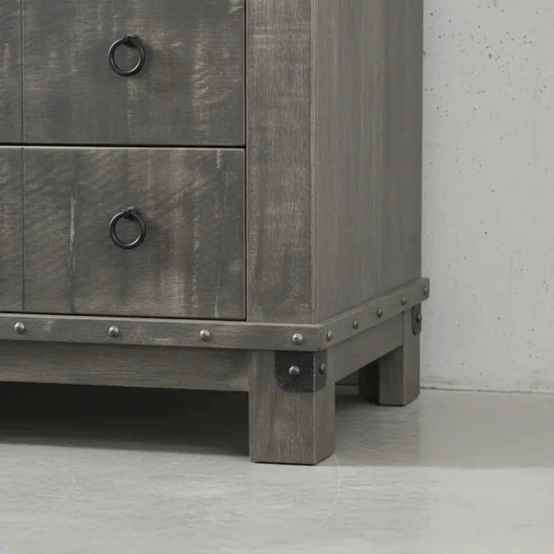 penwood furniture barrelworks dresser with mirror 6 drawer medium close up