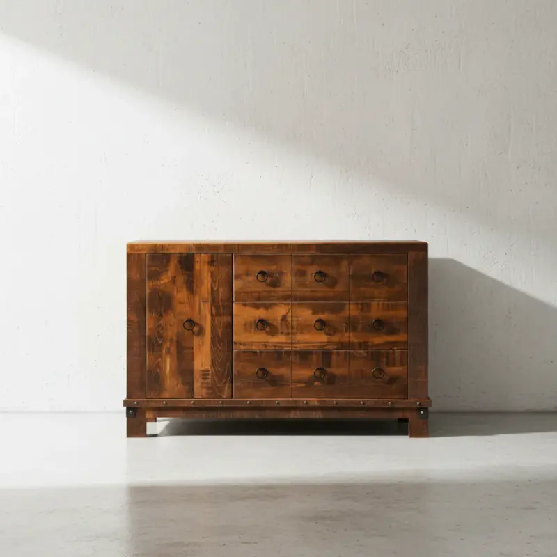 penwood furniture barrelworks sideboard 3 drawer 1 door face on horizontal