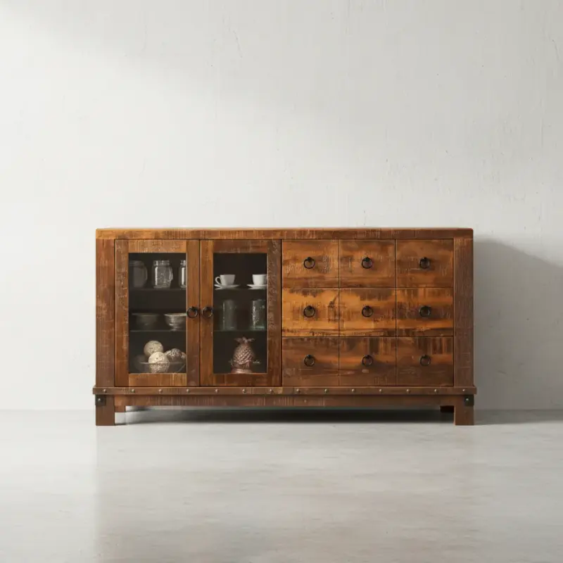 penwood furniture barrelworks sideboard 3 drawer 2 door face on horizontal