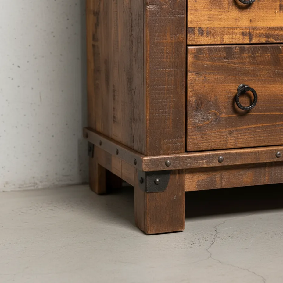 penwood furniture barrelworks sideboard 3 drawer 2 door medium close up