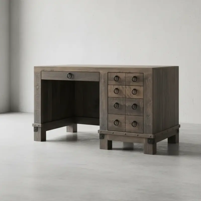 penwood furniture barrelworks single pedestal desk 45 degree angle