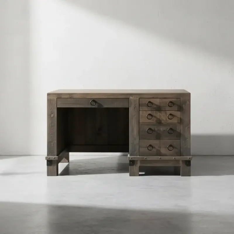 penwood furniture barrelworks single pedestal desk face on horizontal