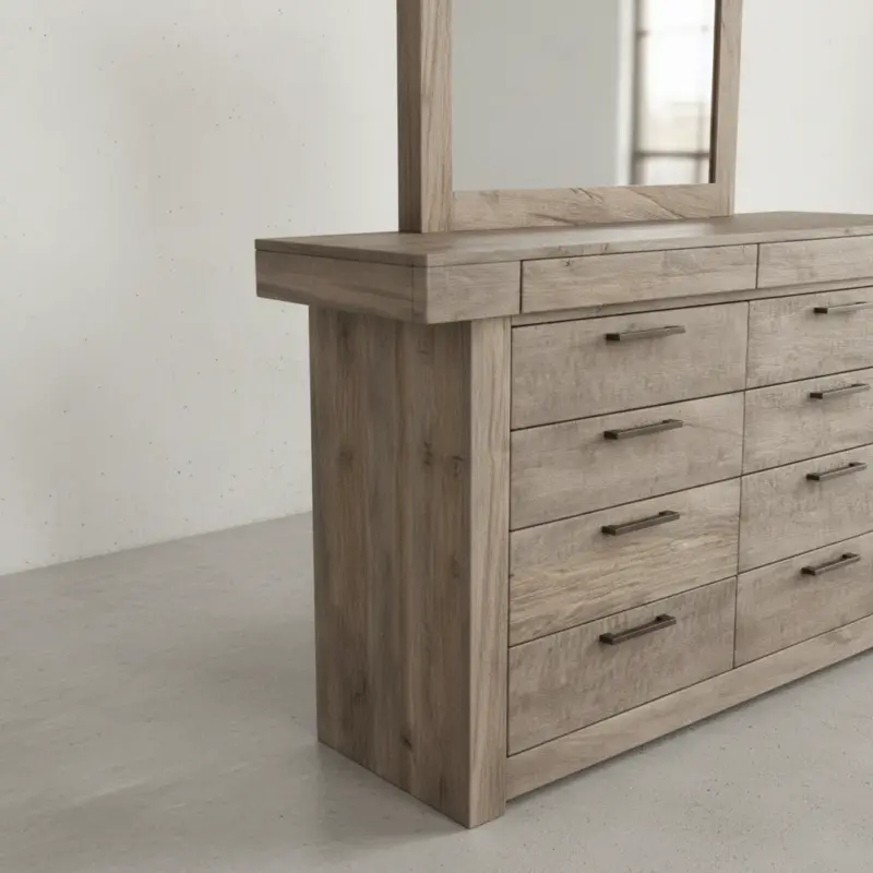 penwood furniture baxter dresser with mirror 10 drawers medium close up