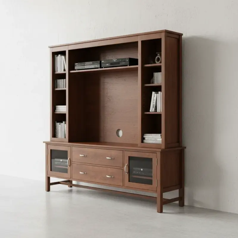 penwood furniture brooklyn media stand with hutch brhd74h light 45 degree angle