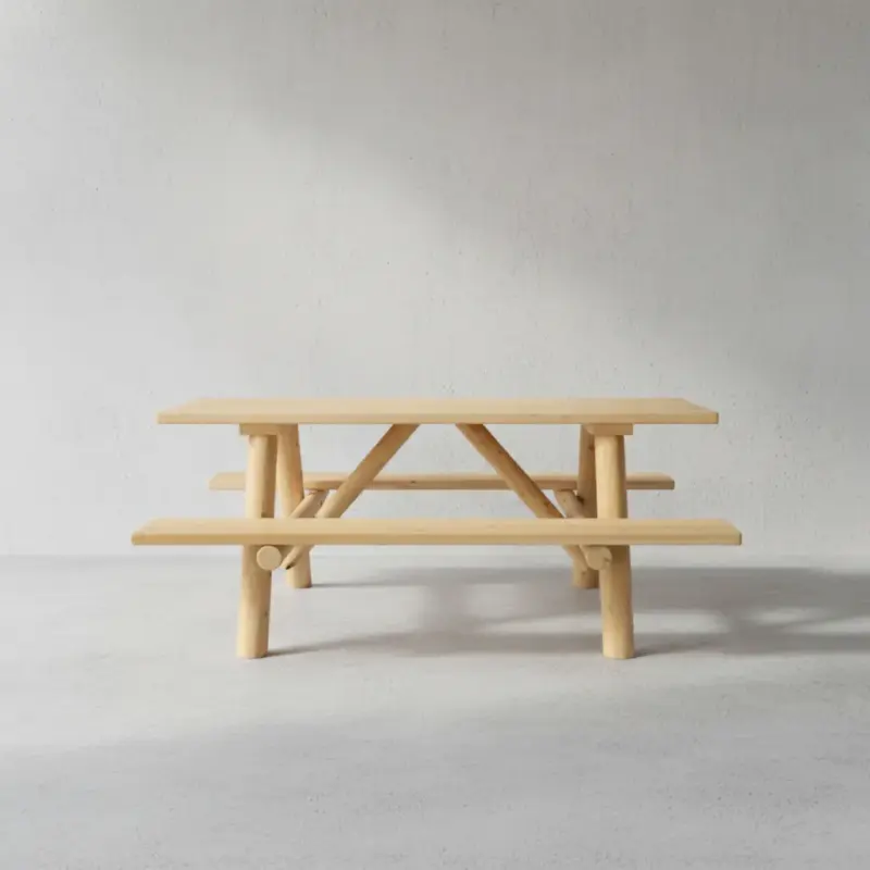 penwood furniture cedar log picnic bench face on horizontal