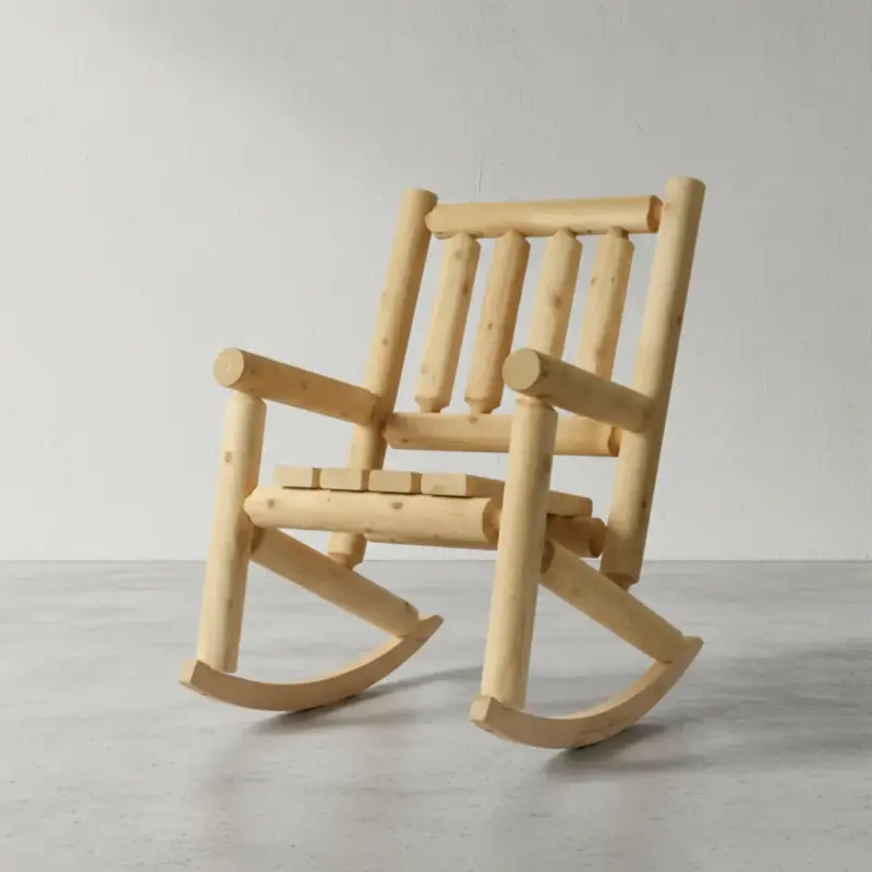 penwood furniture cedar log rocking chair 45 degree angle