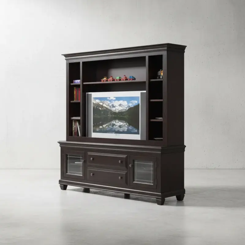 penwood furniture florentino media stand with hutch fhd84 45 degree angle