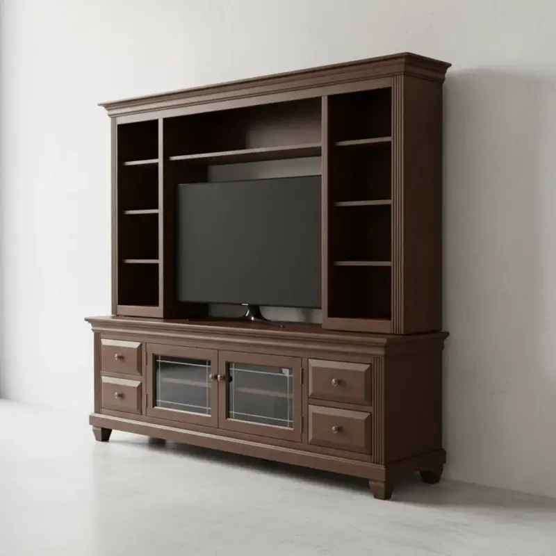 penwood furniture florentino media stand with hutch fhd84hl 45 degree angle