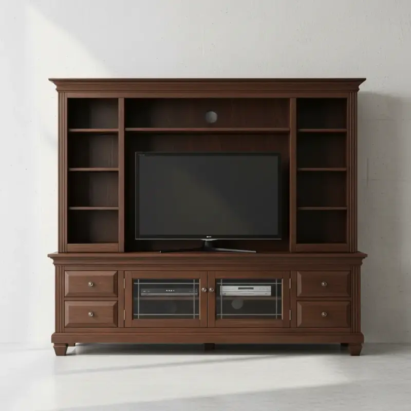 penwood furniture florentino media stand with hutch fhd84hl face on horizontal