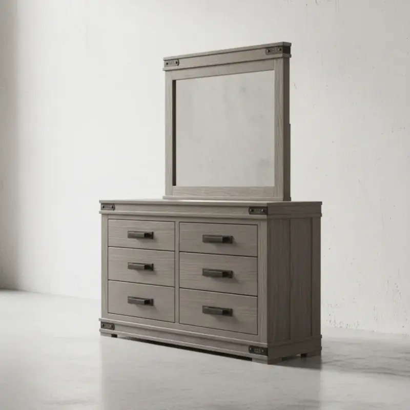 penwood furniture gastown dresser with mirror 6 drawer 45 degree angle
