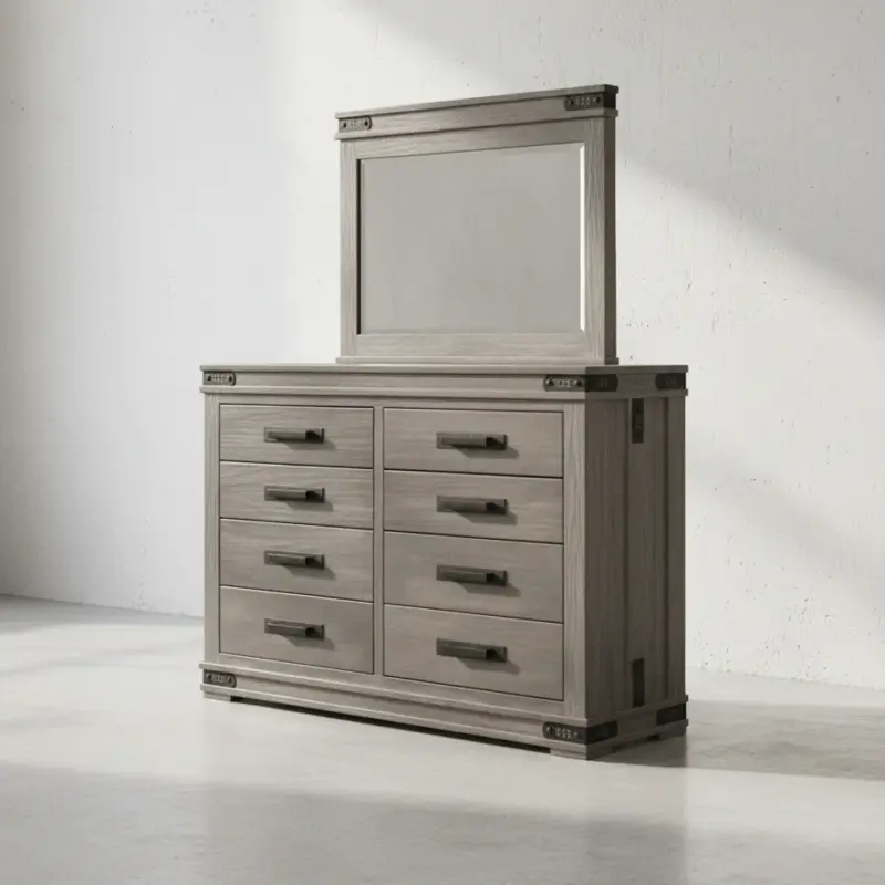 penwood furniture gastown dresser with mirror 8 drawers 45 degree angle